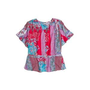 Chicos Patchwork Peplum Flutter-Sleeve Top Size XS Multicolor